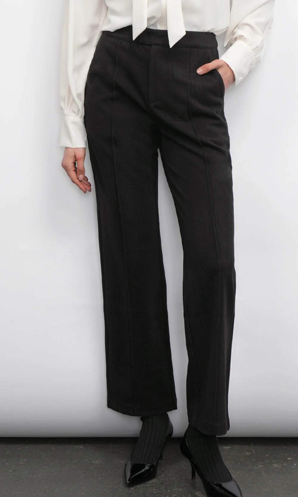 AUGUSTINE BRUSHED HIGH WAIST STRAIGHT TROUSER - BLACK