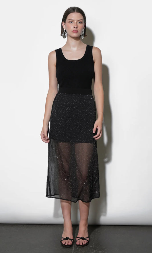 VIRGIL SHEER STUDDED MIDI SKIRT - BLACK