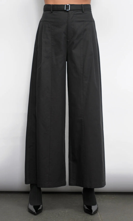 HERA WIDE LEG PALAZZO TWILL PANTS - BLACK