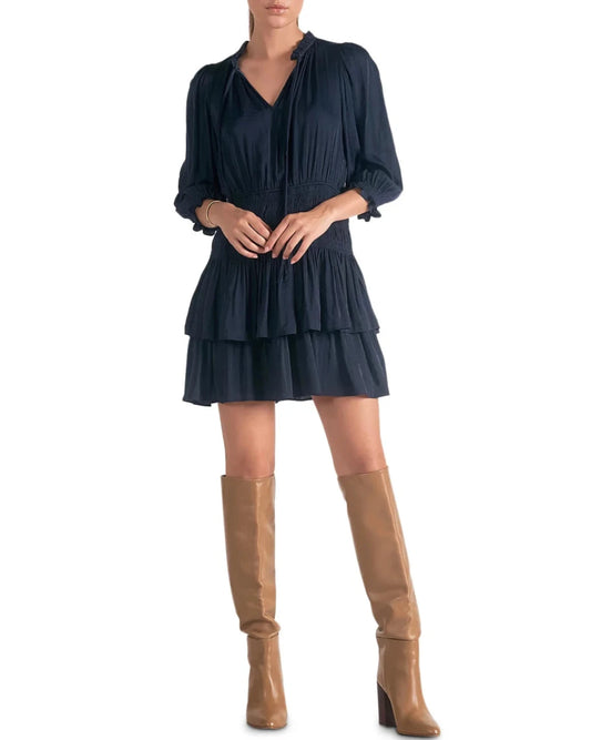 3/4 SLEEVE SMOCK DRESS NAVY