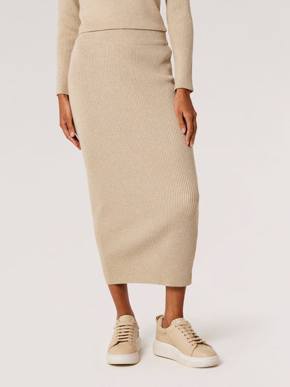 STONE RIBBED WAIST MIDAXI SKIRT