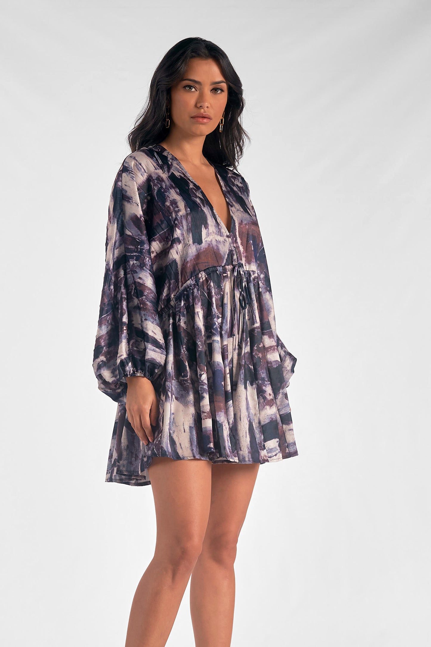 BLUE MARBLE PRINT DRESS LS VNK