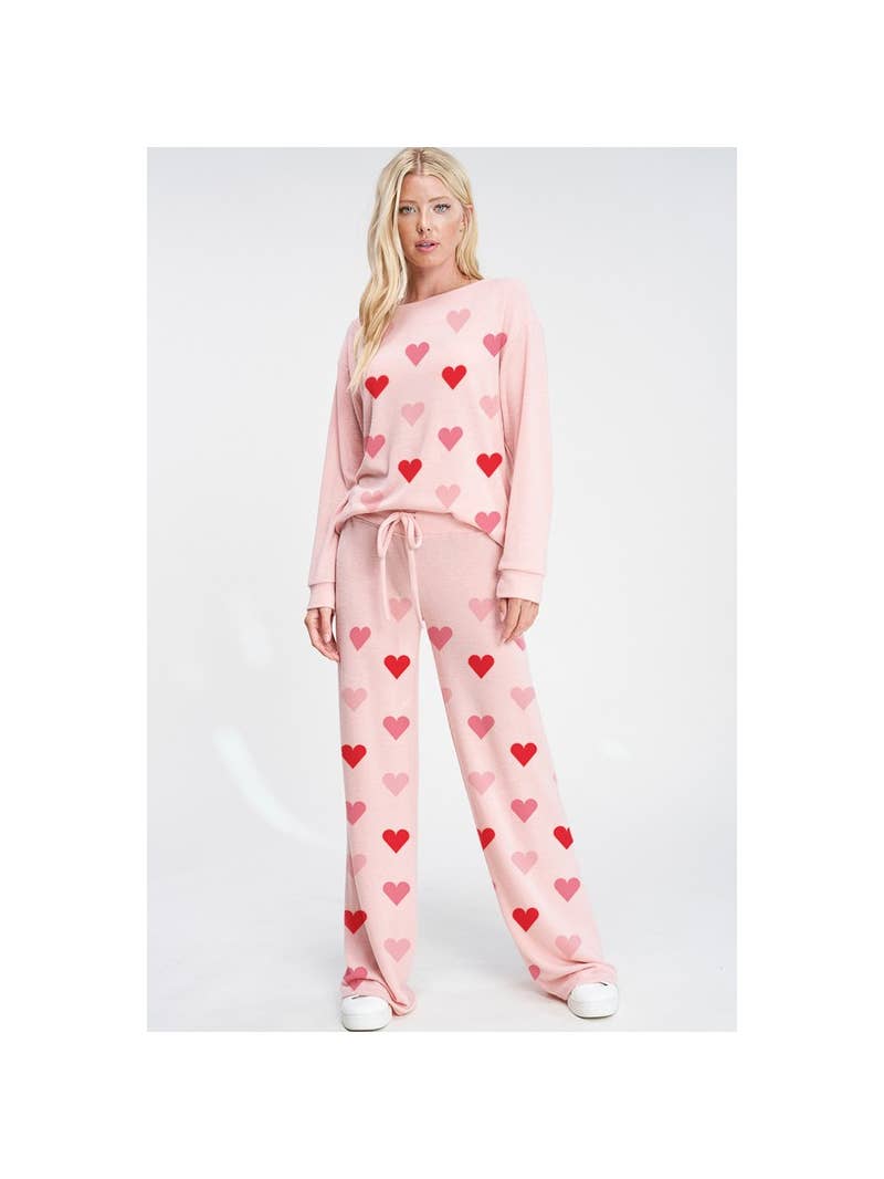 HEART ALL OVER SOFT BRUSHED LOUNGEWEAR SET