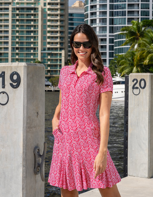 SHORT SLEEVE GODET DRESS WATERMELON