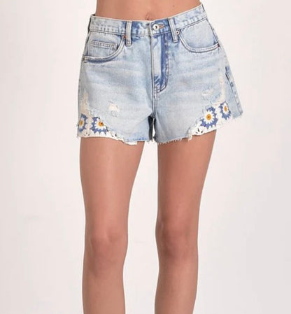 BLUE JEAN SHORT W/CROCHET POCKETS