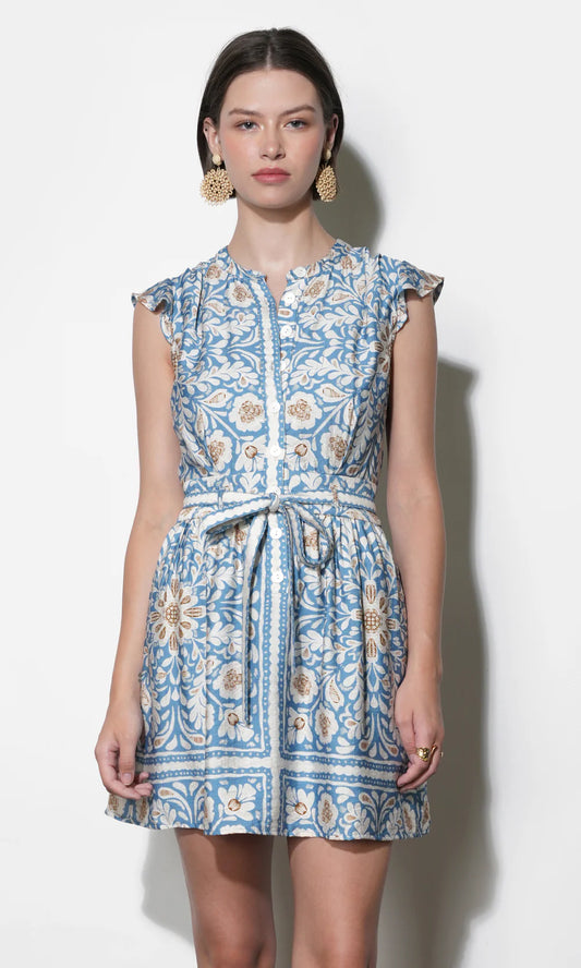 BAILEY FLUTTER SLEEVE BELTED MINI DRESS