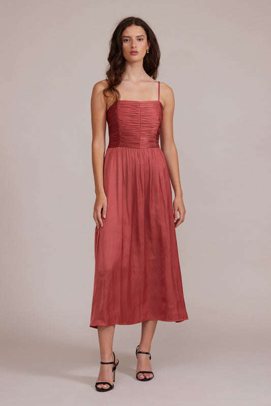 ALLEGRA RUCHED DRESS TERRA COTTA