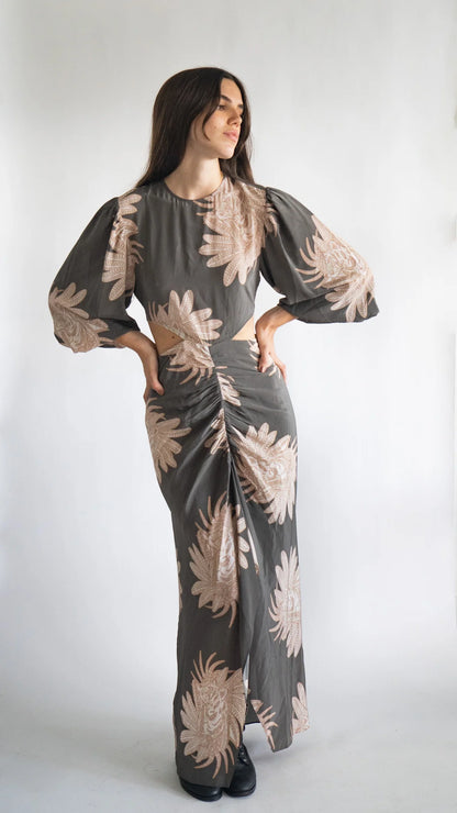 SILK LONG DRESS GREEK TIGER GREY