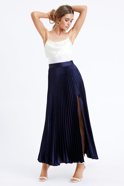 HONOR PLEATED MAXI SKIRT NAVY