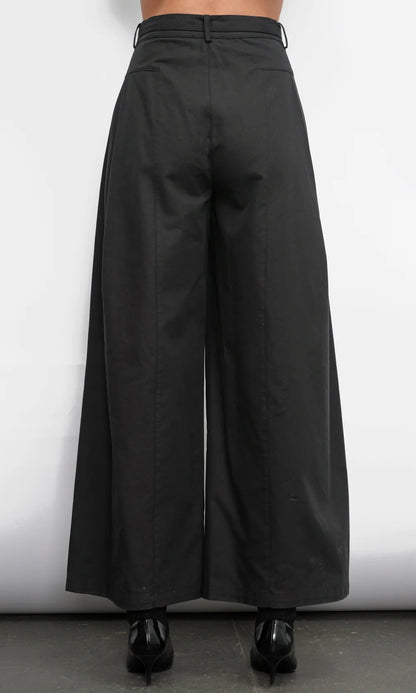 HERA WIDE LEG PALAZZO TWILL PANTS - BLACK