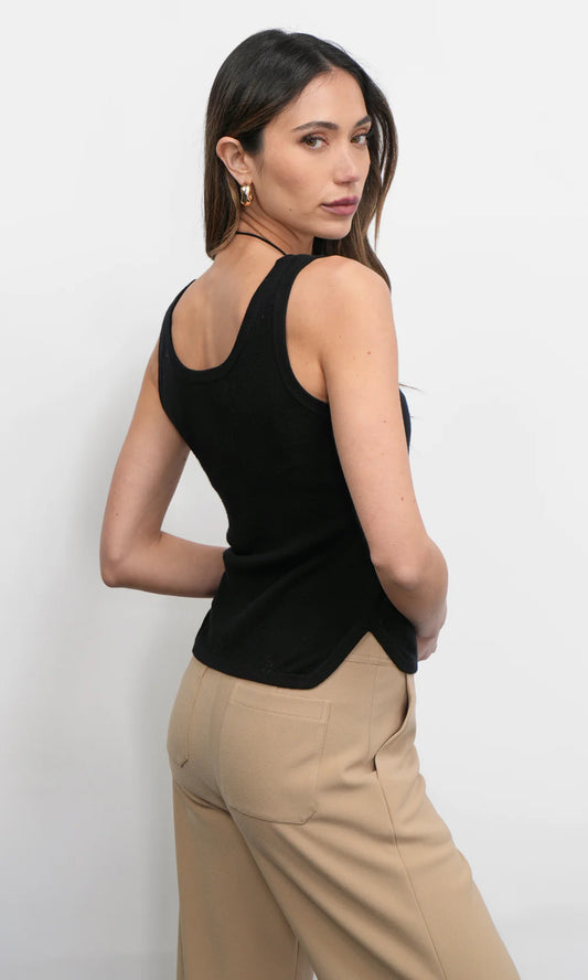 EZRA SIDE SLIT KNIT TANK - BLACK