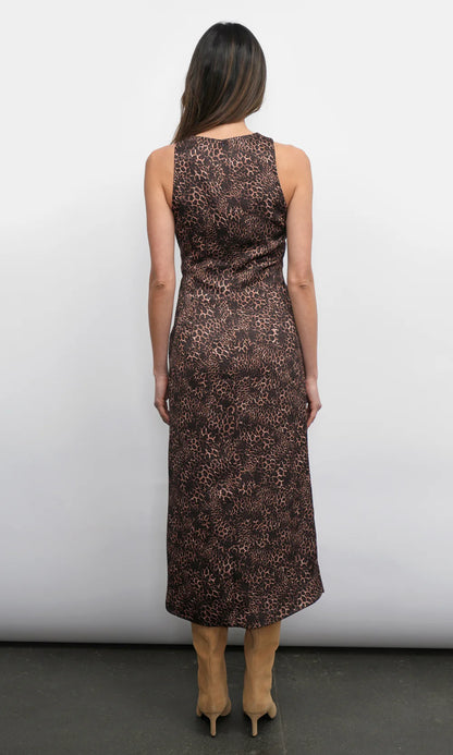 MARLI RUCHED TIE FRNT MIDI DRESS - LEOPARD