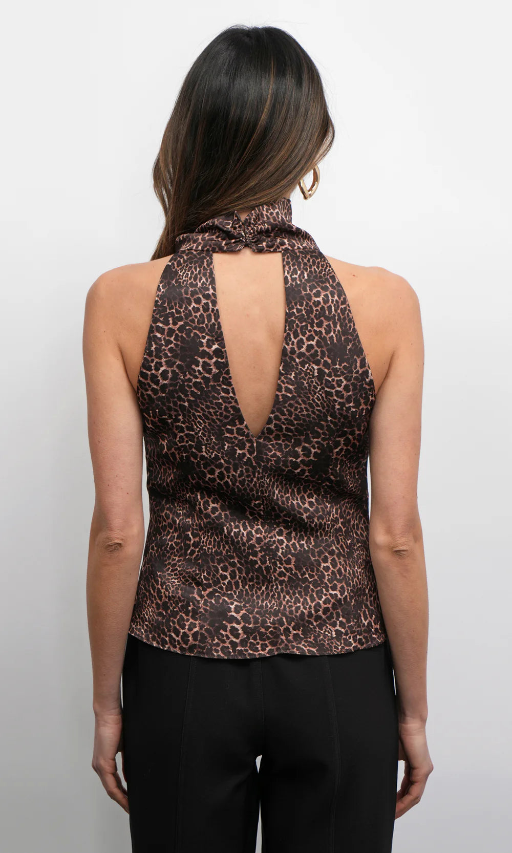 SHEILA COWL FUNNEL NECK HALTER TOP - LEOPARD