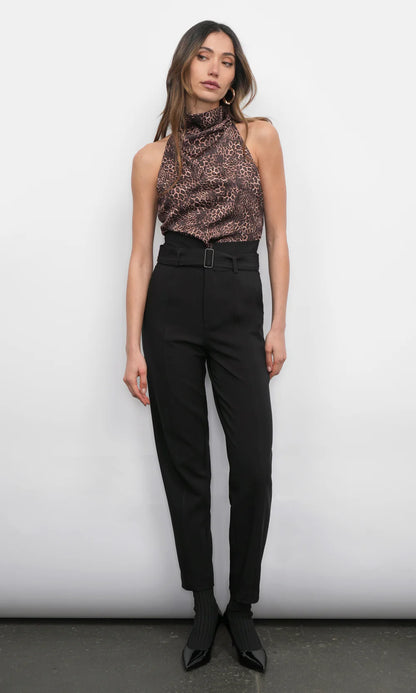 SHEILA COWL FUNNEL NECK HALTER TOP - LEOPARD