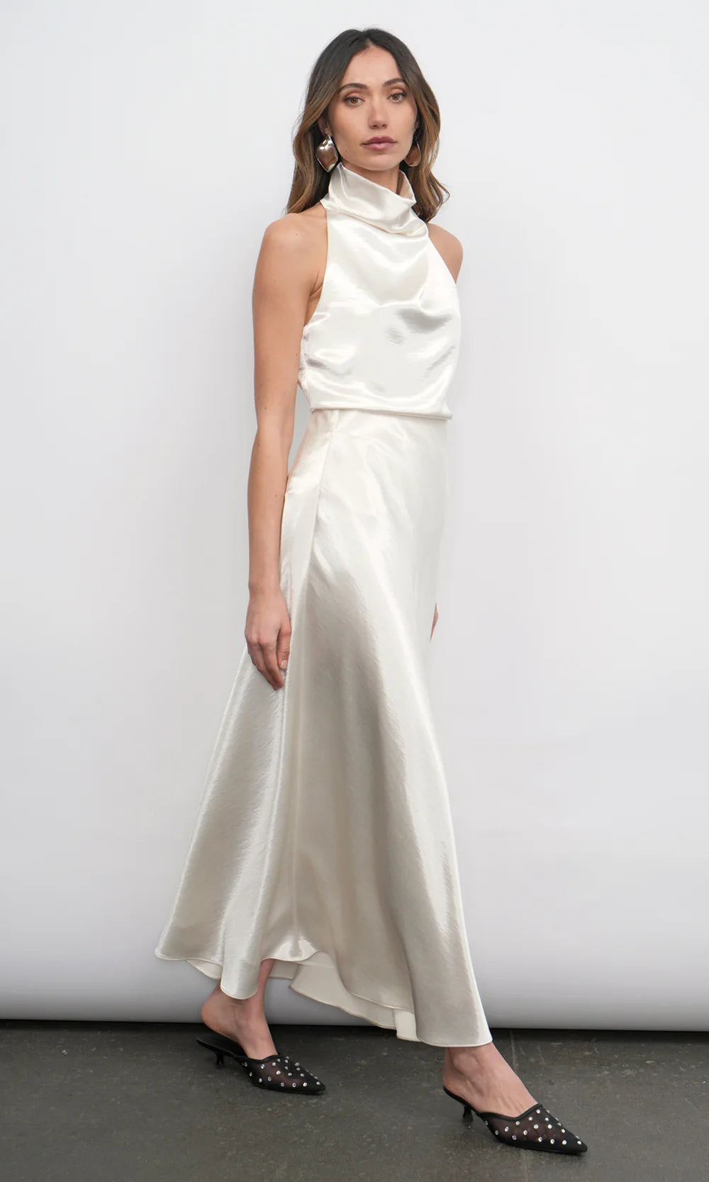 PAIGE MIDI SLIP SKIRT - PEARL