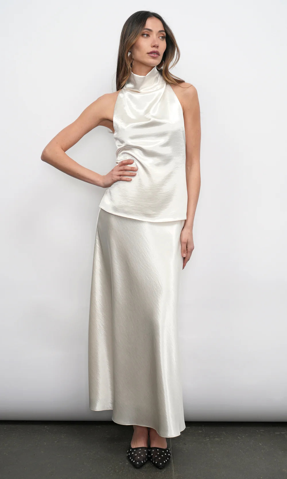 PAIGE MIDI SLIP SKIRT - PEARL