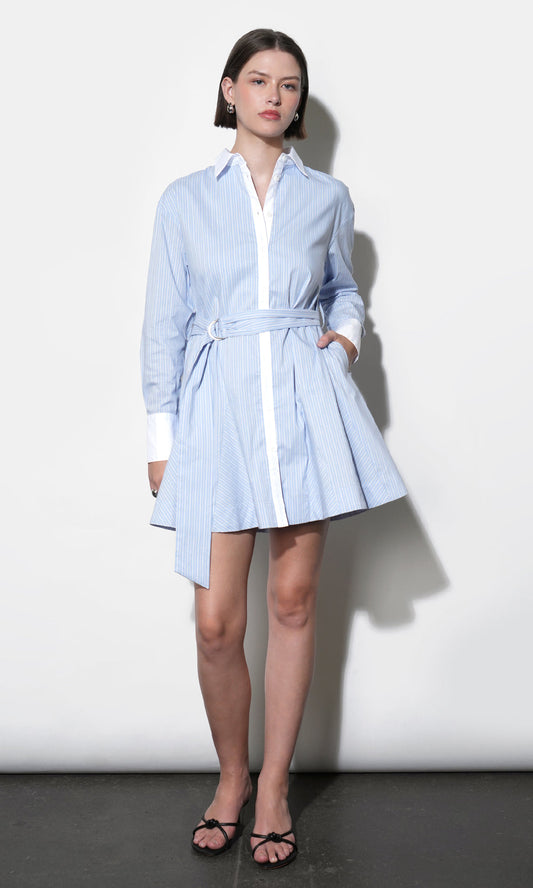 FAITH STRIPE GODET MINI SHIRT DRESS
