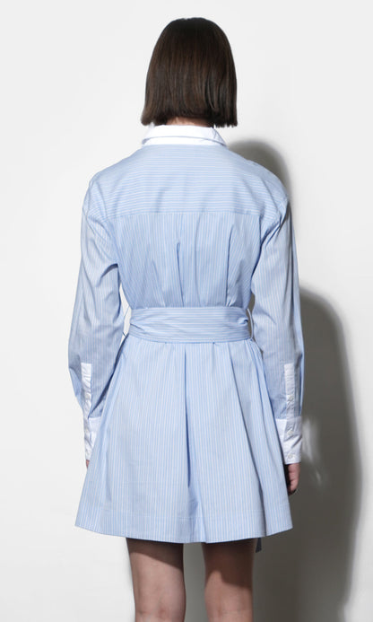 FAITH STRIPE GODET MINI SHIRT DRESS