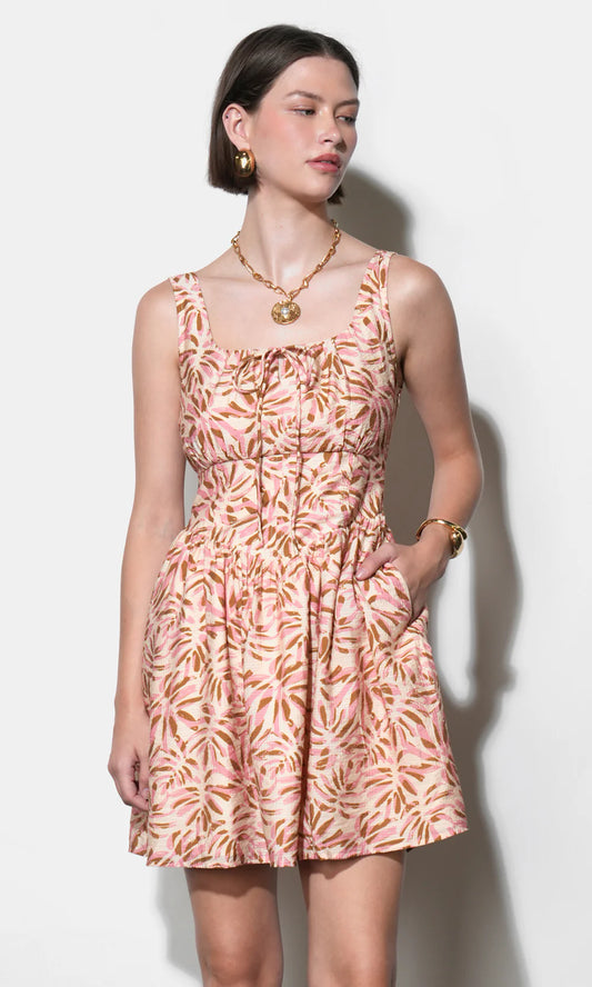 SOPHIA SQUARE TIE NECK MINI DRESS