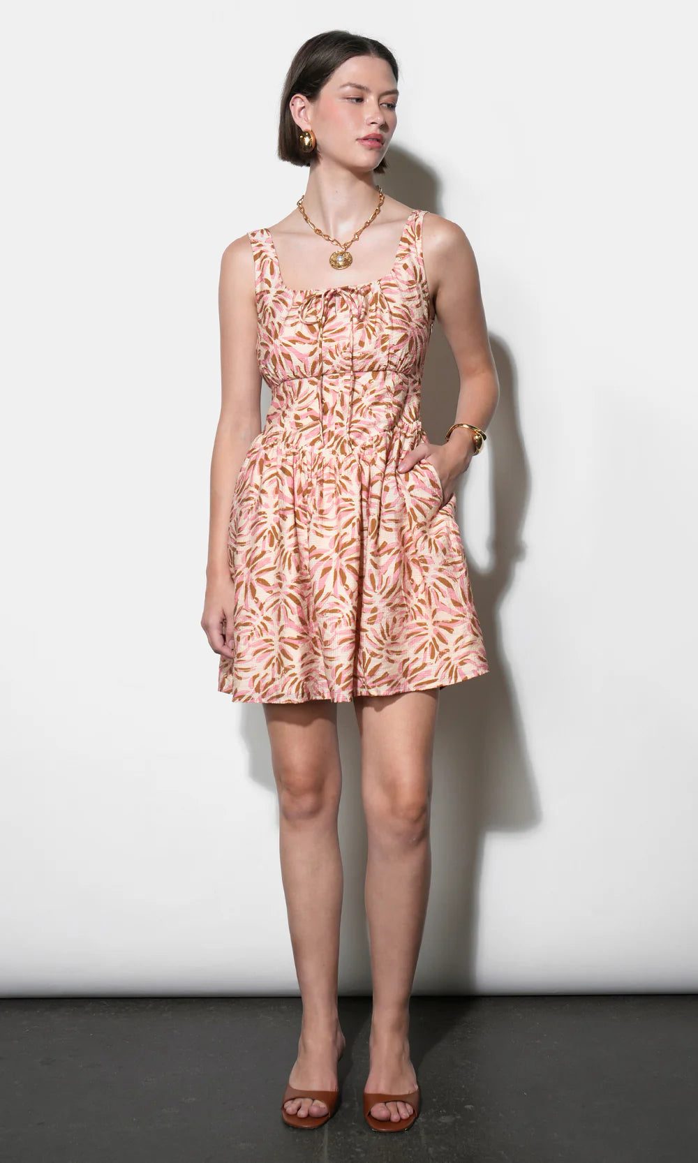 SOPHIA SQUARE TIE NECK MINI DRESS