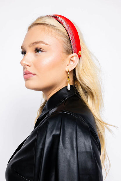 RED ABSTRACT GEODE KNOT HEADBAND - ULTRA SLIM