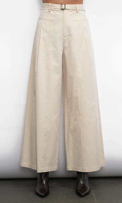 HERA WIDE LEG PALAZZO TWILL PANTS - BONE