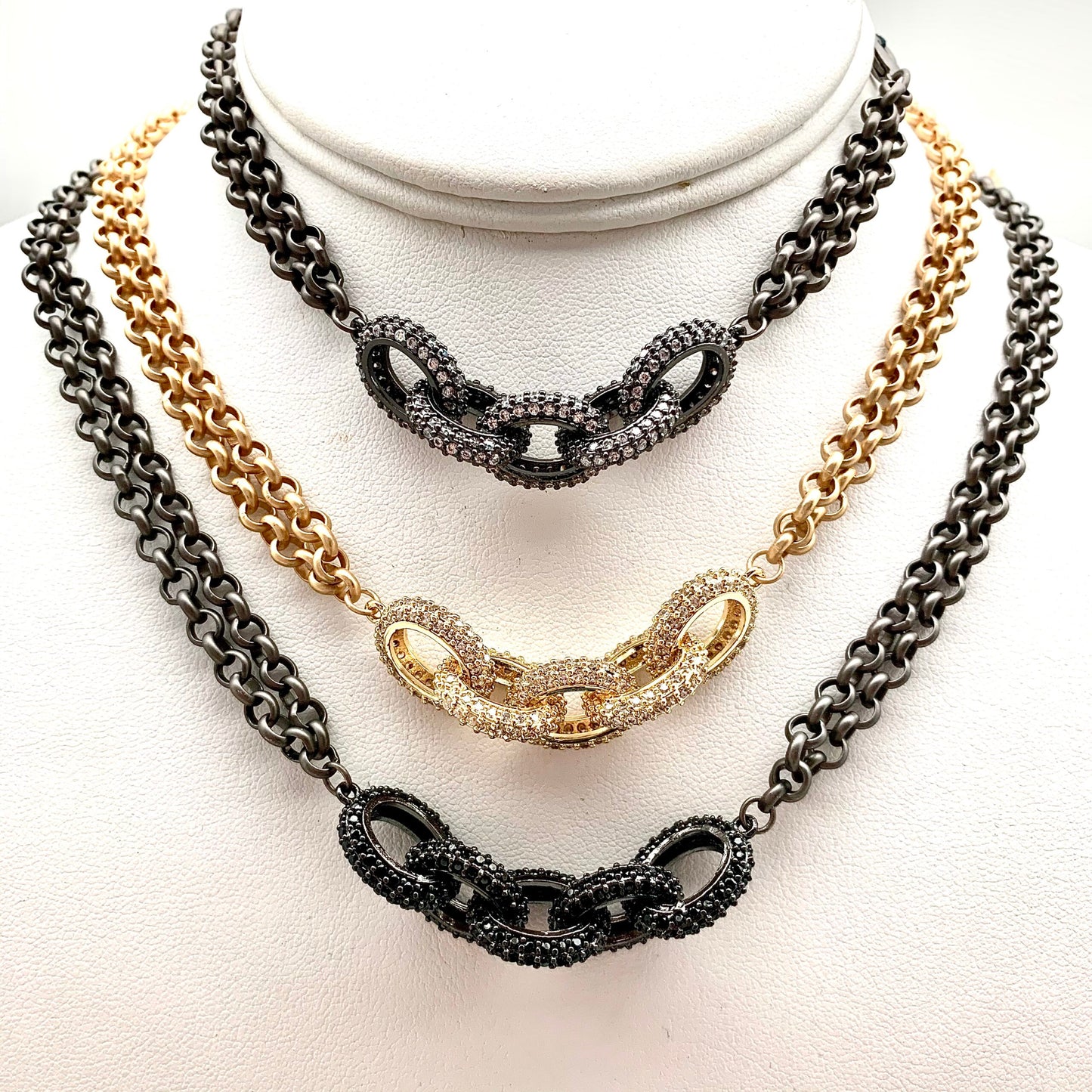 PAVE CHAIN LINK CHOKER-GOLD