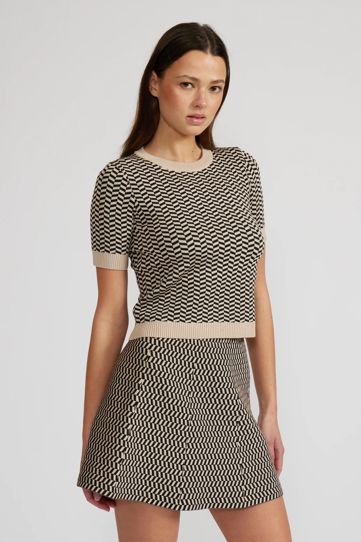 PIP KNIT SKIRT BLACK/TAN