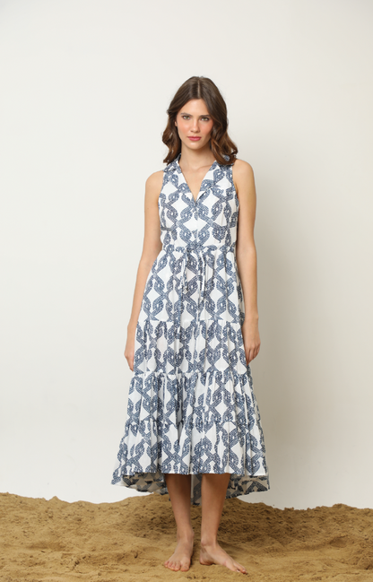 MAGDALENA DRESS KNOTS WHITE NAVY