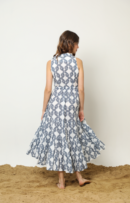 MAGDALENA DRESS KNOTS WHITE NAVY