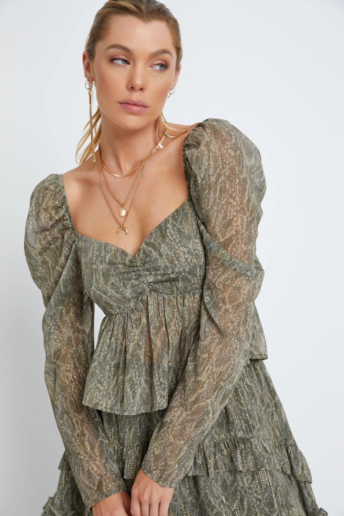 CARLY TOP - OLIVE SLITHER