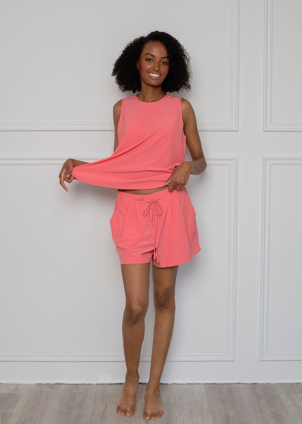 4-WAY STRECH PLEATED SHORT TEA ROSE