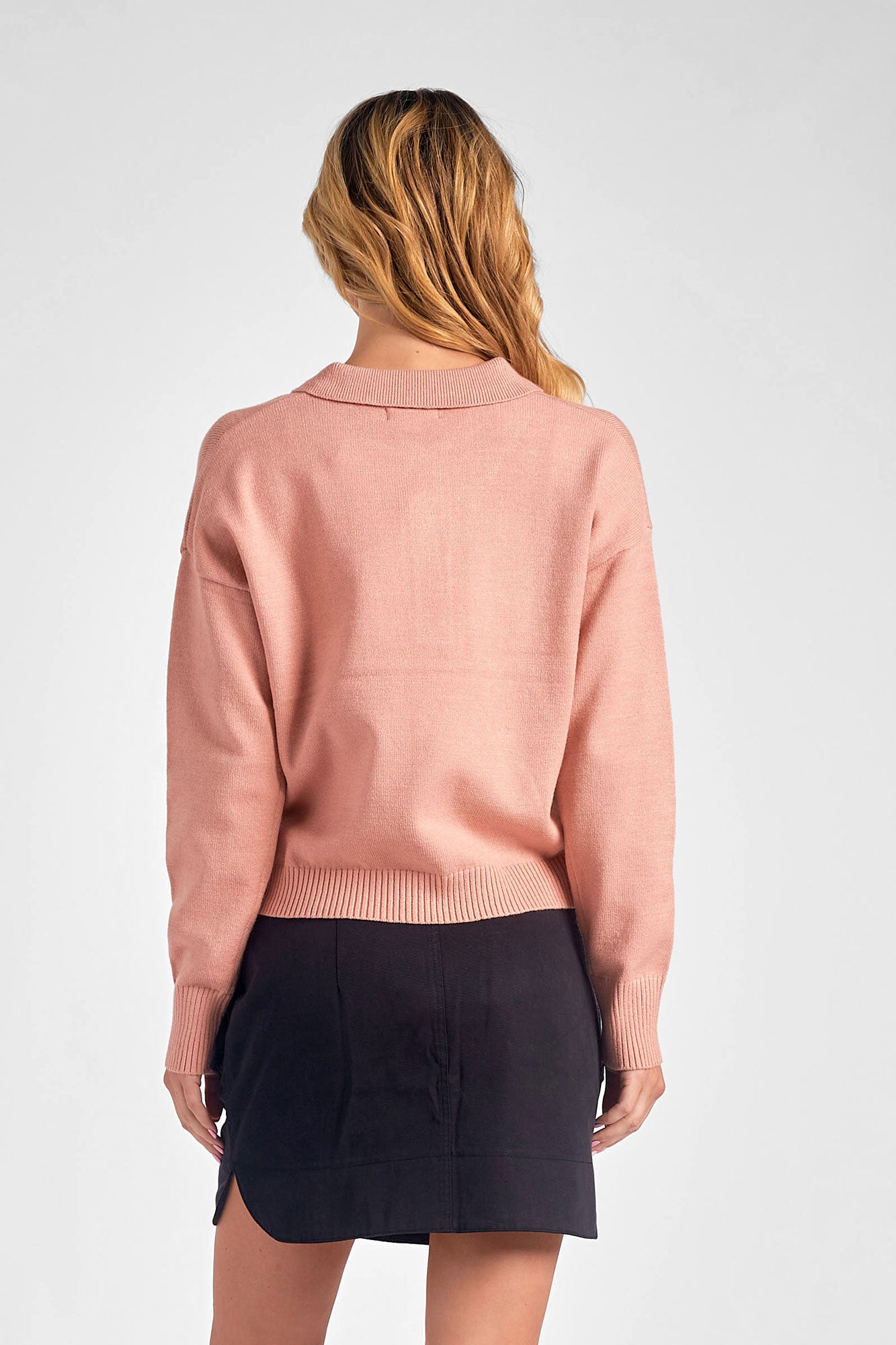 COLLARED V NECK SWEATER DUSTY PINK