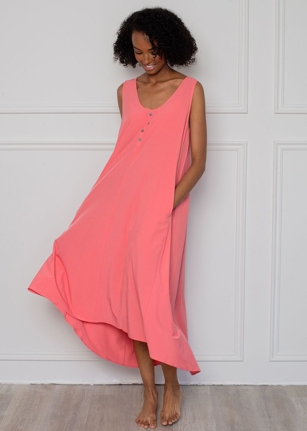 4-WAY STRECH HIGH LOW DRESS TEA ROSE