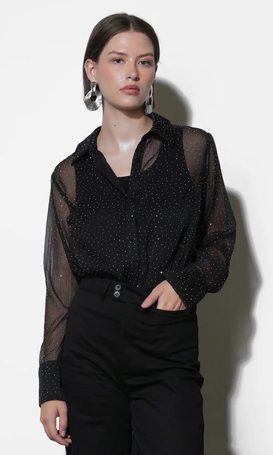 TILLY BUTTON DOWN SHIRT - BLACK
