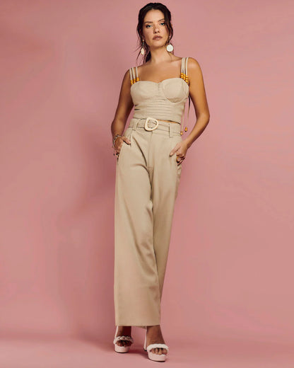 PEPPER HIGH WAIST LINEN PANTS - NATURAL