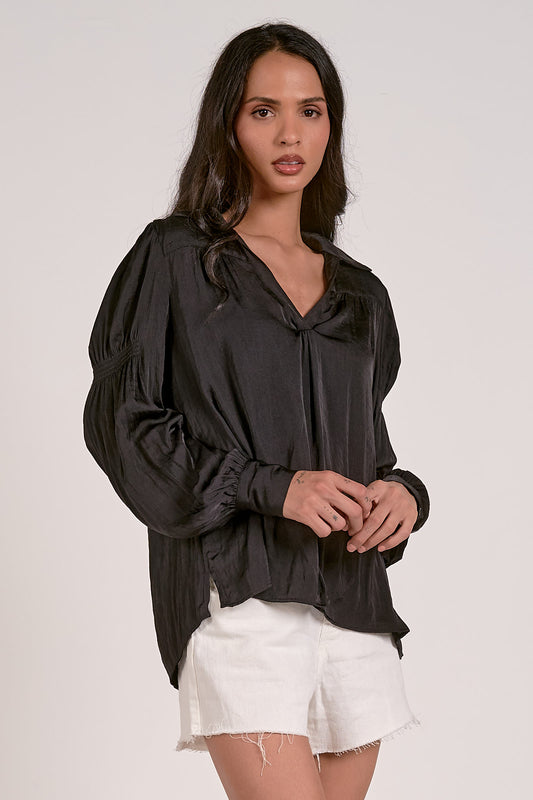 LONG SLEEVE FLOWING BLOUSE BLACK