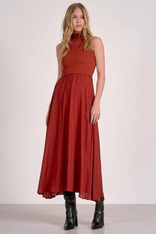 SLEEVELESS RUST MIDI DRESS