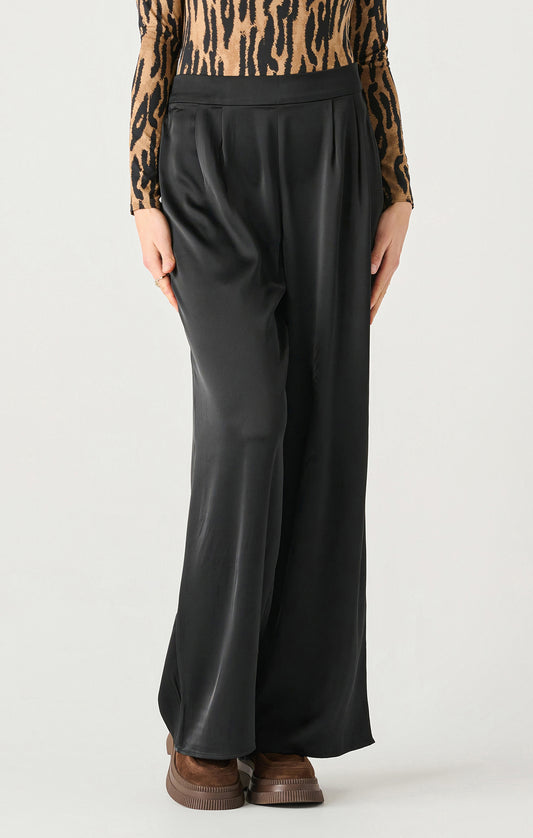 HIGH WAISTED SATIN WIDE LEG PANT - BLACK