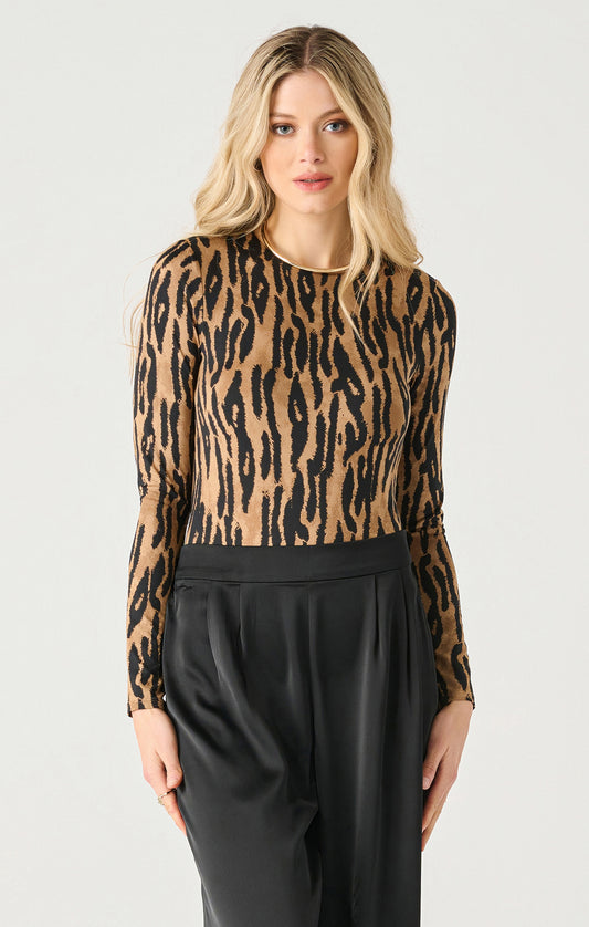 LONG SLEEVE CREWNECK BODYSUIT ANIMAL PRINT